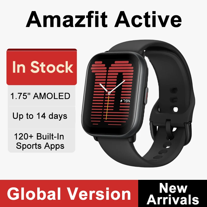 Фото Новые глобальные умные часы Amazfit Active 42 мм с ультрадолгим временем автономной работы до 14 дней, более 120 спортивных режимов, совместимые с телефонами Android и iOS. №1
