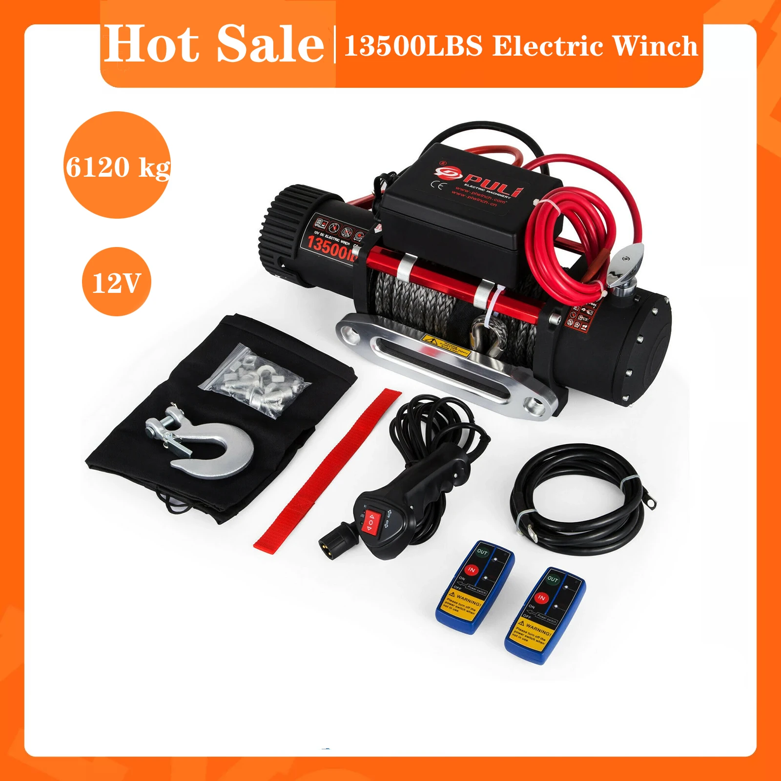 

13500 lbs Electric Winch ATV Recovery Winch 12V 6T Synthetic Rope with Remote Control for ATV UTV