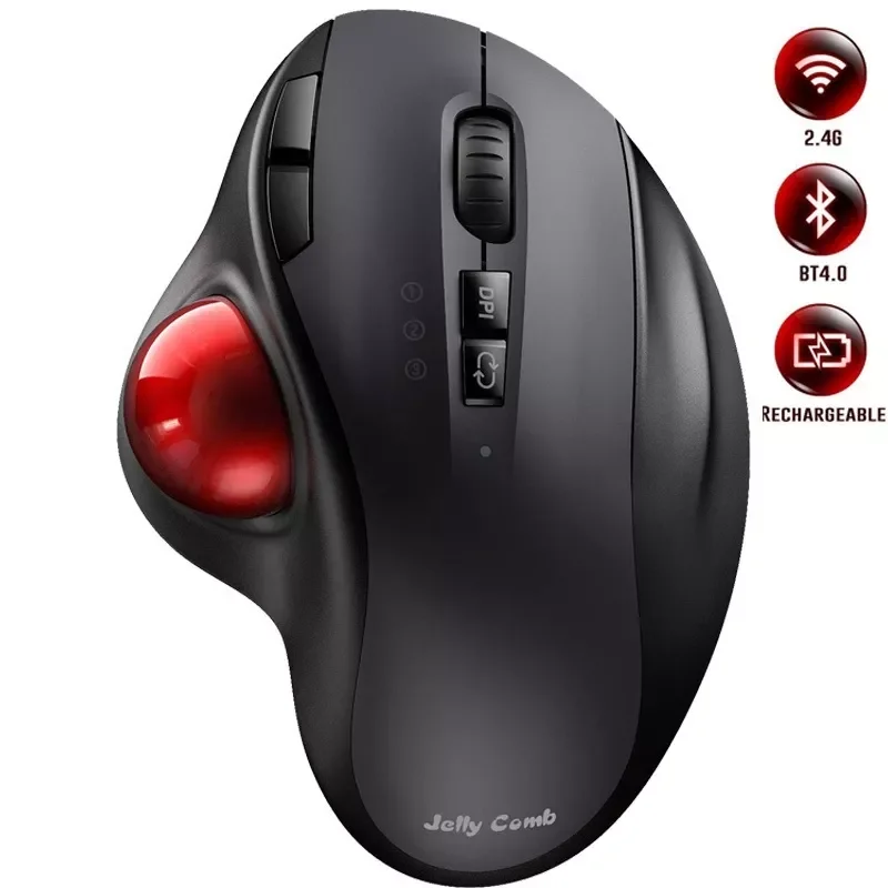 

2022 Bluetooth Trackball Mouse Rechargeable 2.4G USB Wireless & Bluetooth Ergonomic Mice for Laptop Tablet PC Mac