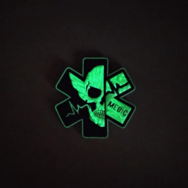 Funny Medic Skull Patch 3D PVC Medical Patches IR Reflective and Luminous Star of Life Hook and Loop Fasteners Patch 2