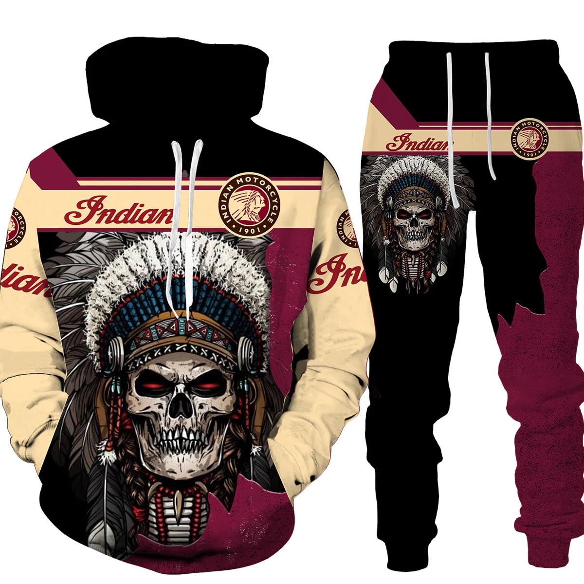 

Men's Indian Chief Skull 3D Print Zipper Hoodie Pants Fashion Tracksuit Outdoor Sportwear Oversize Trousers/Suits/Pullover