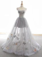 2022 alicerb gray evening quinceanera dress sweep train tulle lace up a line scoop neck sleeveless part prom vestidos de 15 a%c3%b1os