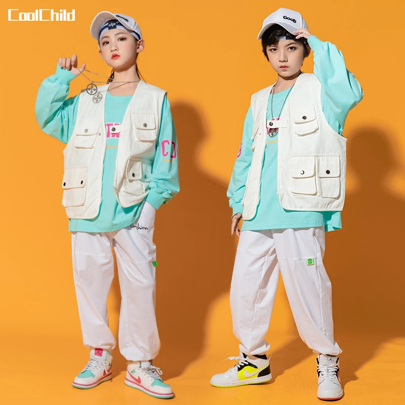 

Boys Hip Hop Letter Sweatshirt Vest Joggers Outfits Girls Street Dance Pants Kids Jazz Clothes Sets Child Streetwear Costumes
