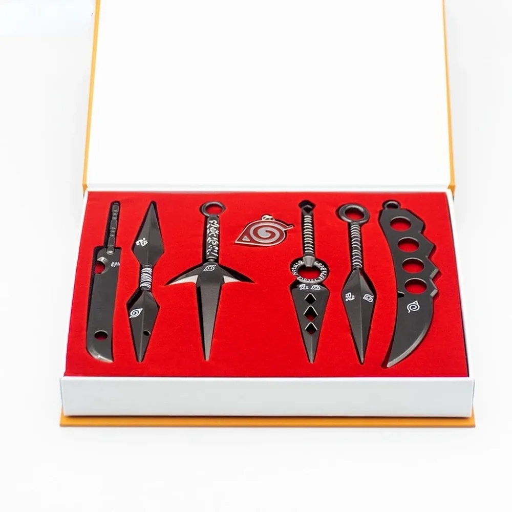 Аниме 7 шт. сплав игрушечные мечи Военный нож Hatake Kakashi Deidara Kunai Shuriken фигурка оружия