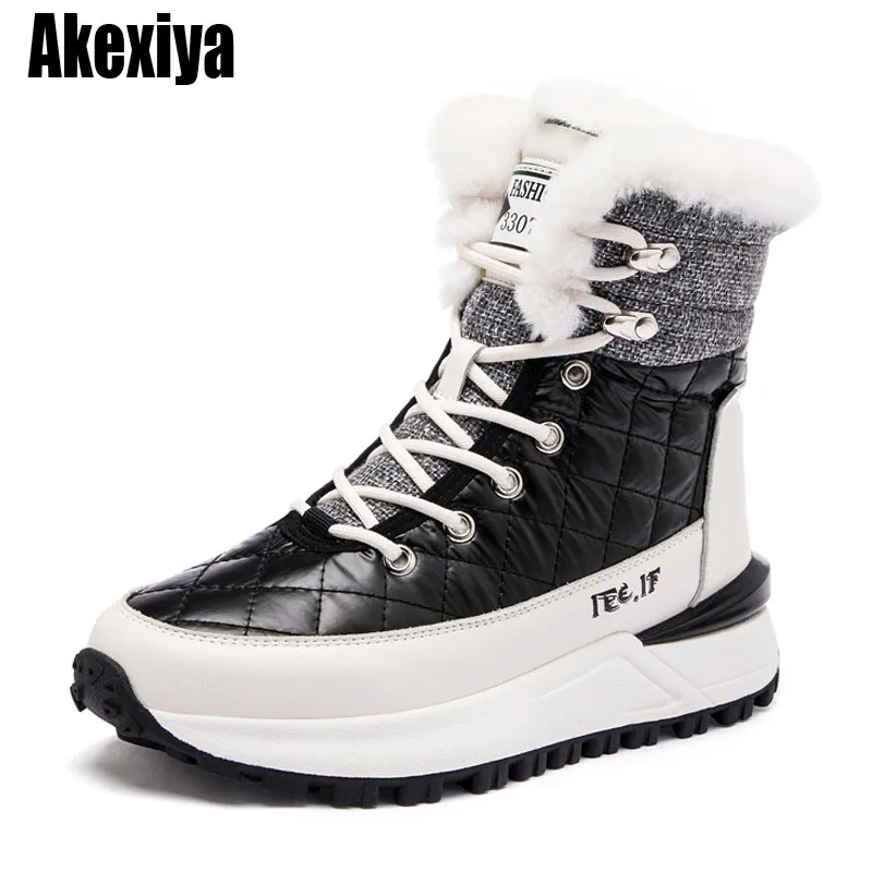 

Genuine Leather Women's Snow Boots Winter Warm Shoes Outdoor Waterproof Non-slip Plush Casual Shoes Size 35-40 BC5012