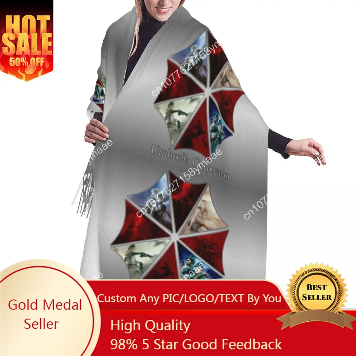 

Custom Corporations Umbrella Tassel Scarf Women Soft Video Game Shawls Wraps Lady Winter Fall Versatile Female Scarves