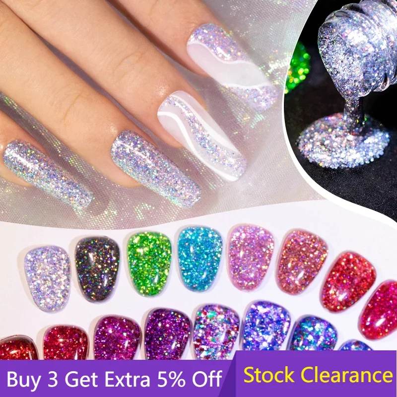 

PUENTE Laser Platinum Gel Nail Polish Shiny Colorful Glitter Sequins Nail Gel 7.5ML Soak Off UV Gel Semi-permanent Varnish