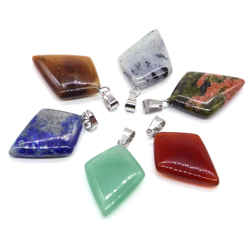 

Simple Geometry Diamond Natural Stone Pendant Square Tiger Eye Crystal Quartz Carved Girl Women Jewelry Making Earrings Necklace