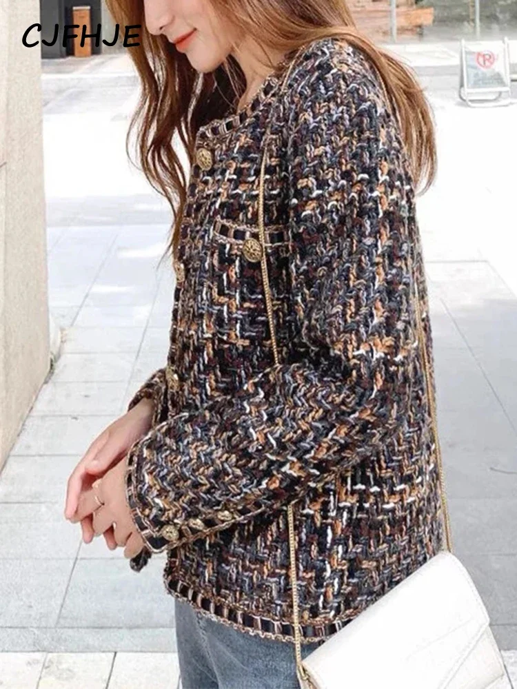 CJFHJE Зимний твидовый костюм в стиле Харадзюку женский зеленый клетчатый пиджак с