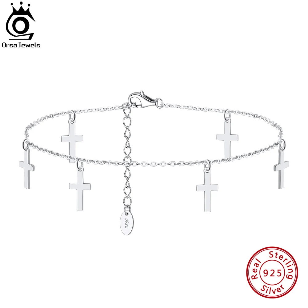 

ORSA JEWELS 925 пробы Серебряный 1 мм кабельная цепочка с 5,4*11 мм Крест ножной браслет Простой лодыжки ювелирные изделия для женщин подарок на день рождения SA28