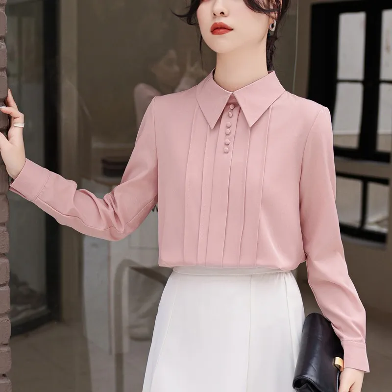 Женская Офисная рубашка с длинным рукавом элегантная однотонная Повседневная в