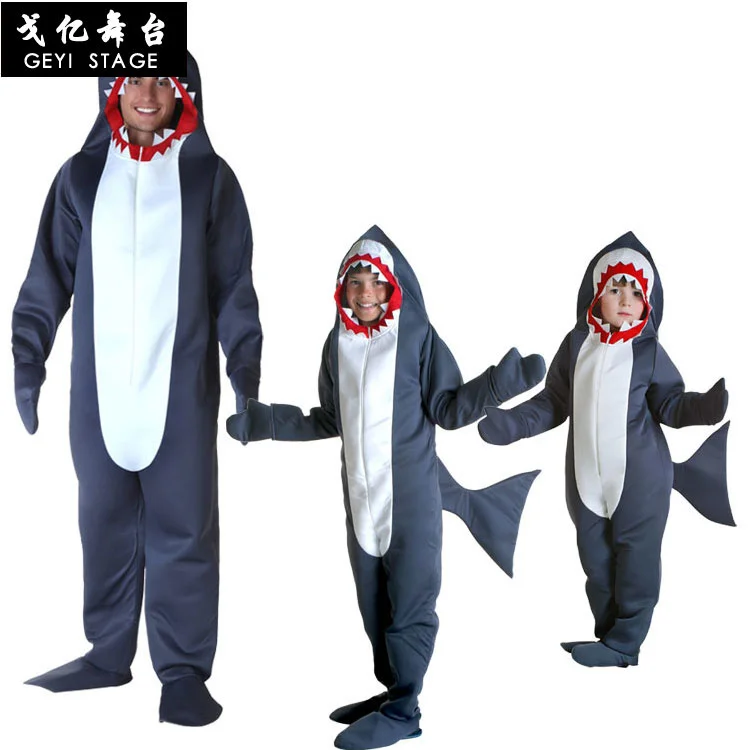 

Halloween Costume For Kids Men Shark Costume Child Grey Shark Jumpsuit Animal Birthday Party Adult Boys Purim Cosplay