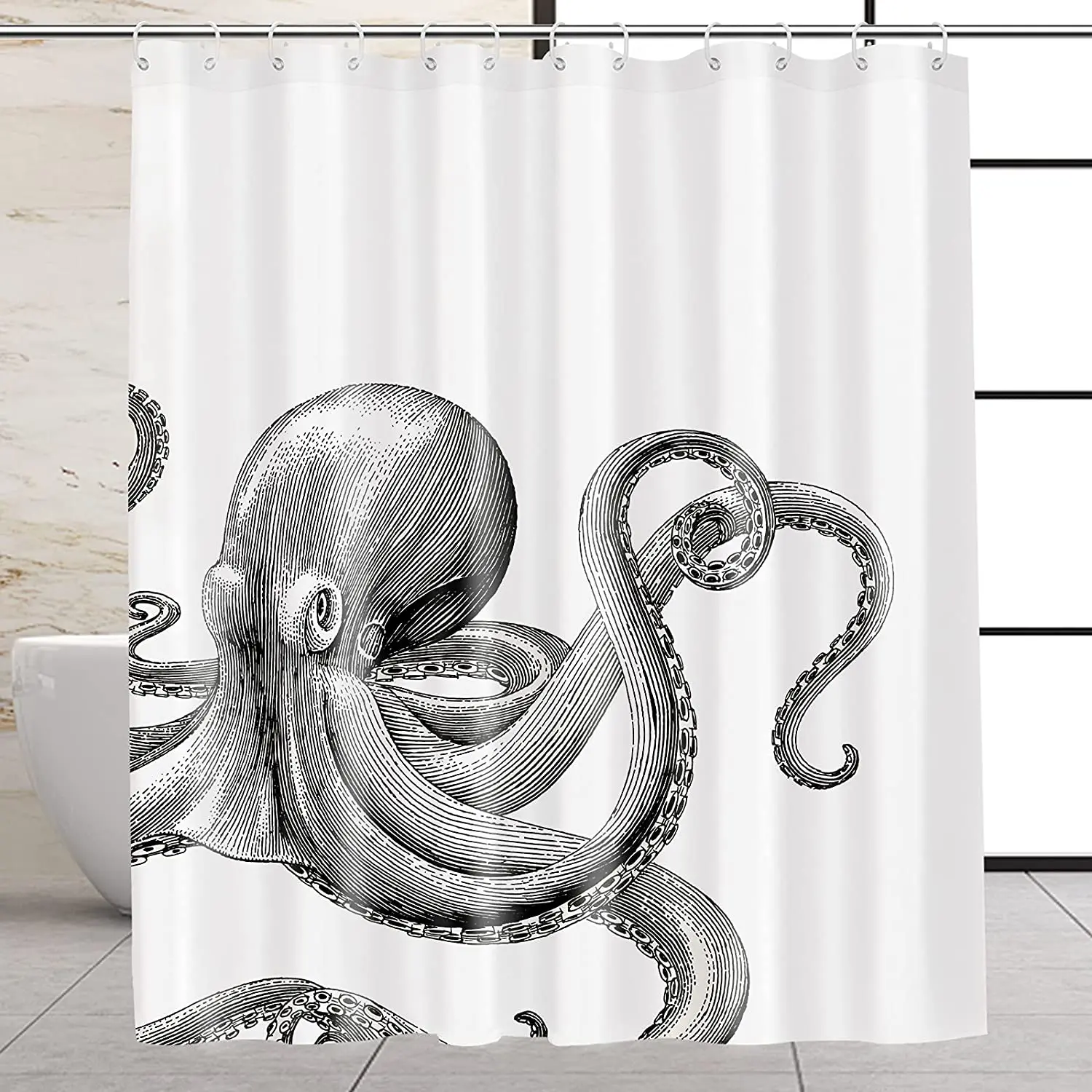

Octopus Shower Curtains Black White Tentacles Ocean Marine Animal Nautical Beach Theme Fabric Bathroom Decor Bath Curtain Sets