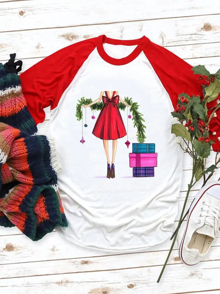 

Женская футболка с длинным рукавом, с принтом на Рождество и новый год