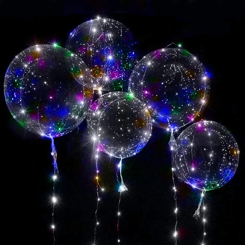 5pcs 18-24inch Flashing Transparent Bobo Bubble Balloon Inflatable Air Helium with light Easter Birthday wedding Party Decor