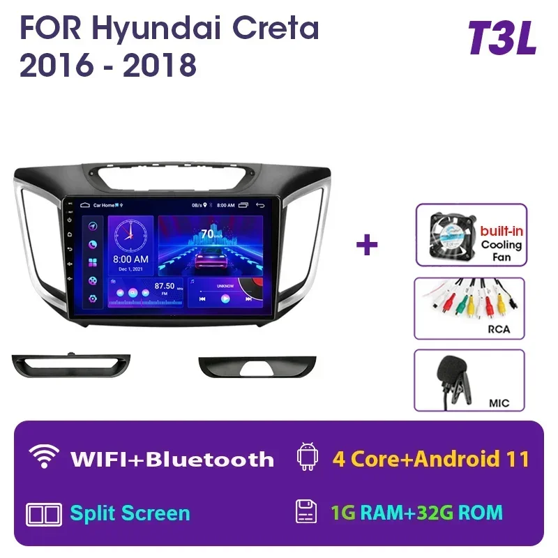 

Автомагнитола JMCQ на Android 12, мультимедийный видеоплеер с GPS-навигацией для hyundai Creta ix25 2016-2018, 2din, головное устройство Carplay