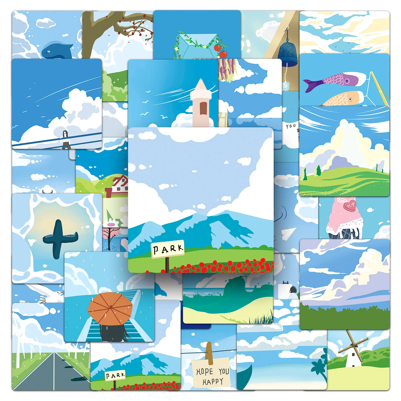 50 водонепроницаемых наклеек голубого неба и белых облаков для стен корпусов