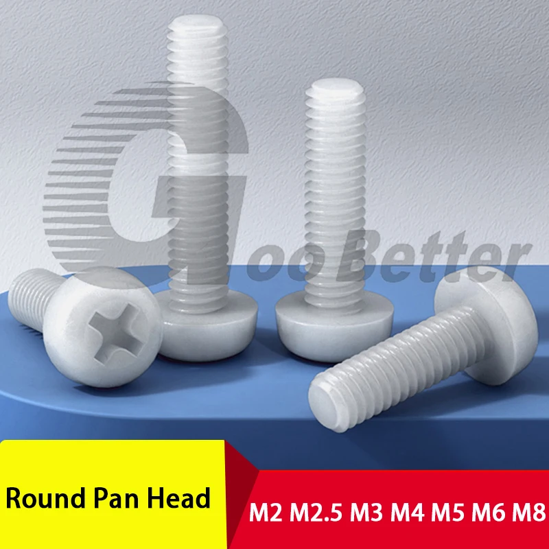 

Белые винты с круглой головкой из нейлона и пластика Phillips M2 M2.5 M3 M4 M5 M6 M8 изоляция PA66 винт с круглой головкой длиной 4-60 мм