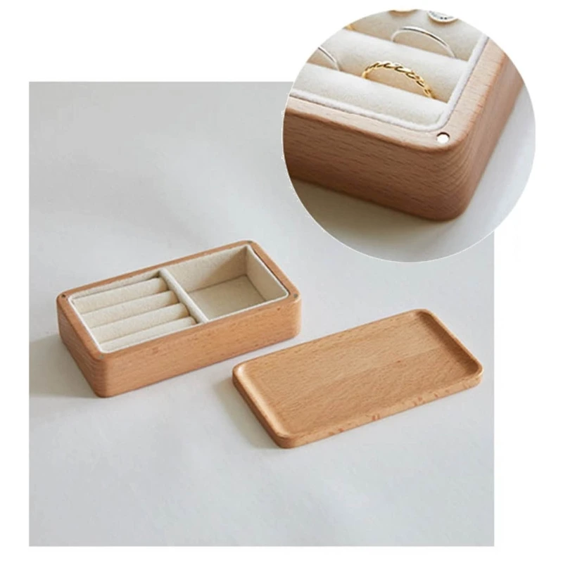 

Wedding Wooden Box with Soft Interior Holder Ring Tray Jewelry Boxes Storage for Necklace Earring Bracelets