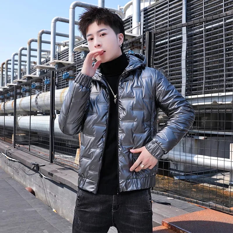 2022New Down Jackets Men Thickened Warm Bubble Padded Bright Parka Mens Hooded Overcoat Windbreaker Snow Coats Jaqueta Masculina