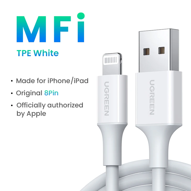 UGREEN MFi USB Lightning Кабель для iPhone 14/13/12 Pro Max, 2.4A Быстрая Зарядка — фото товара