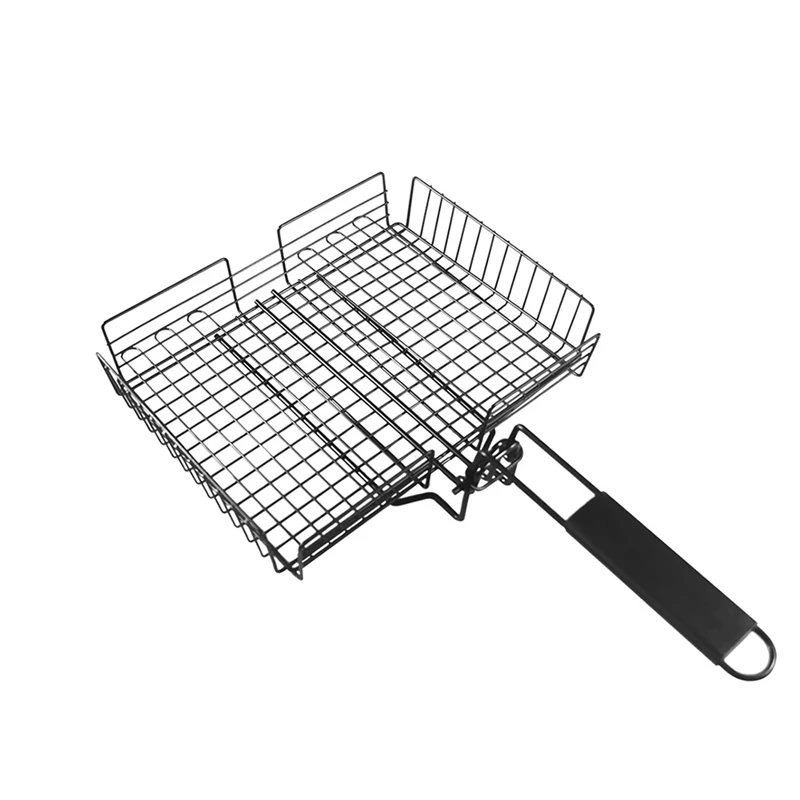

Non-Stick Grill Basket With Lid Metal Barbecue Basket With Foldable Removeable Outdoor BBQ Accessories For Fish Steak