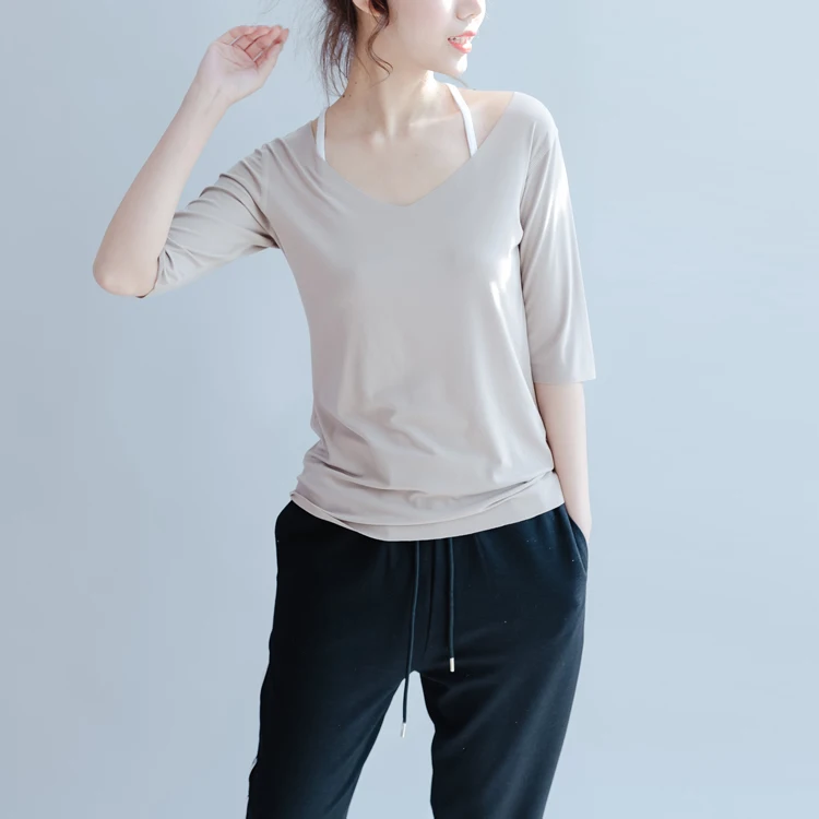 Qinghou Scoop модальная хлопковая бесшовная нижняя рубашка со средними рукавами