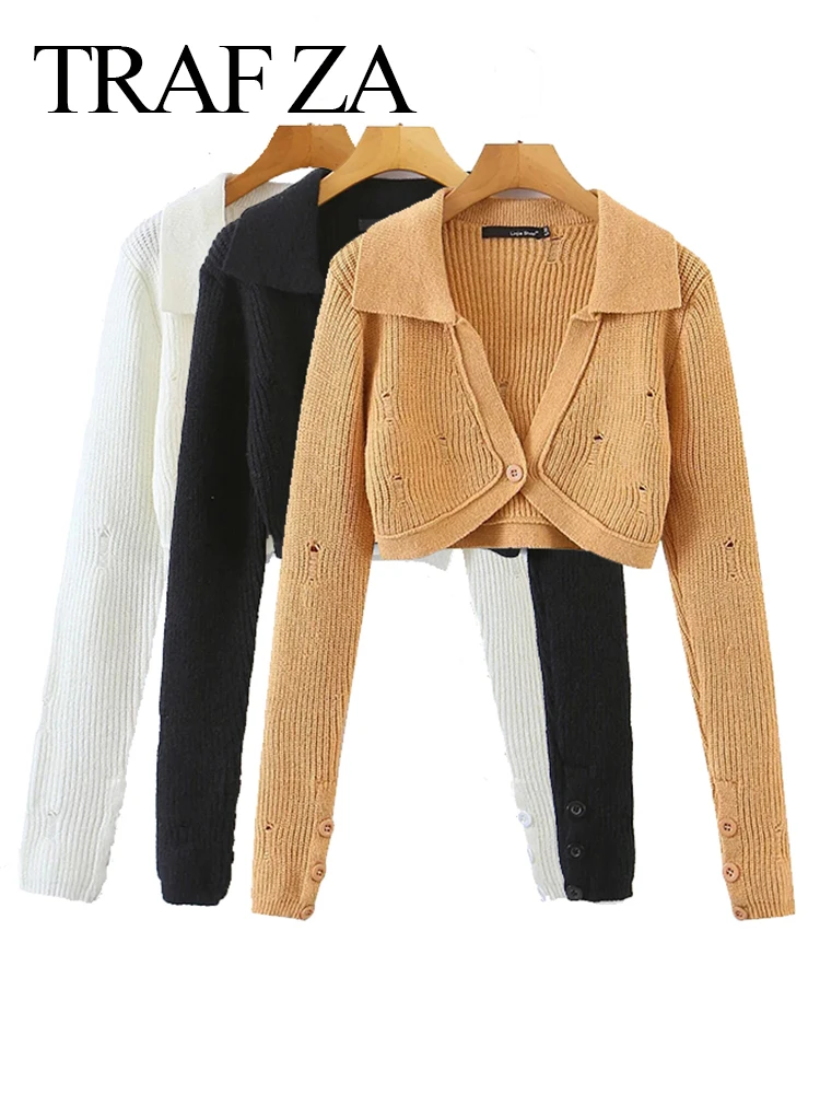 

Женский кардиган с лацканами, на одной пуговице, с длинным рукавом