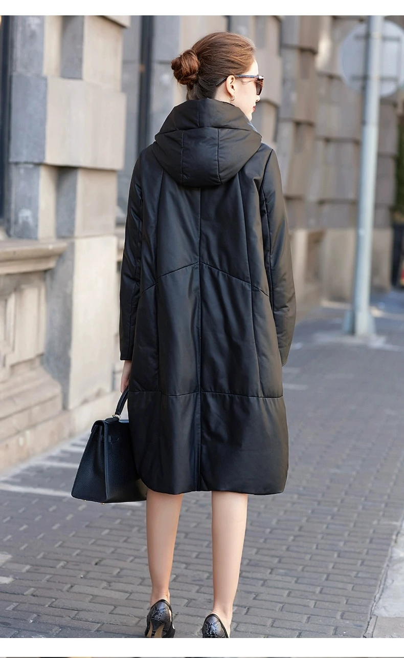 Женский пуховик из натуральной кожи средней длины овчины новинка зимы 2023