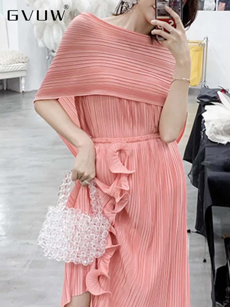 

GVUW Elegant Niche Design Pleated Tops For Women Ruffled Edge Sexy Off Shoulder Top Female Solid Color Elegant Clothing 17G1677