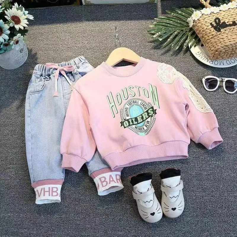 Girls Spring New Suit  Fashion  2023 Korean Children Girls Fashionable Sweater Tow-Piece Suit 2-7Y