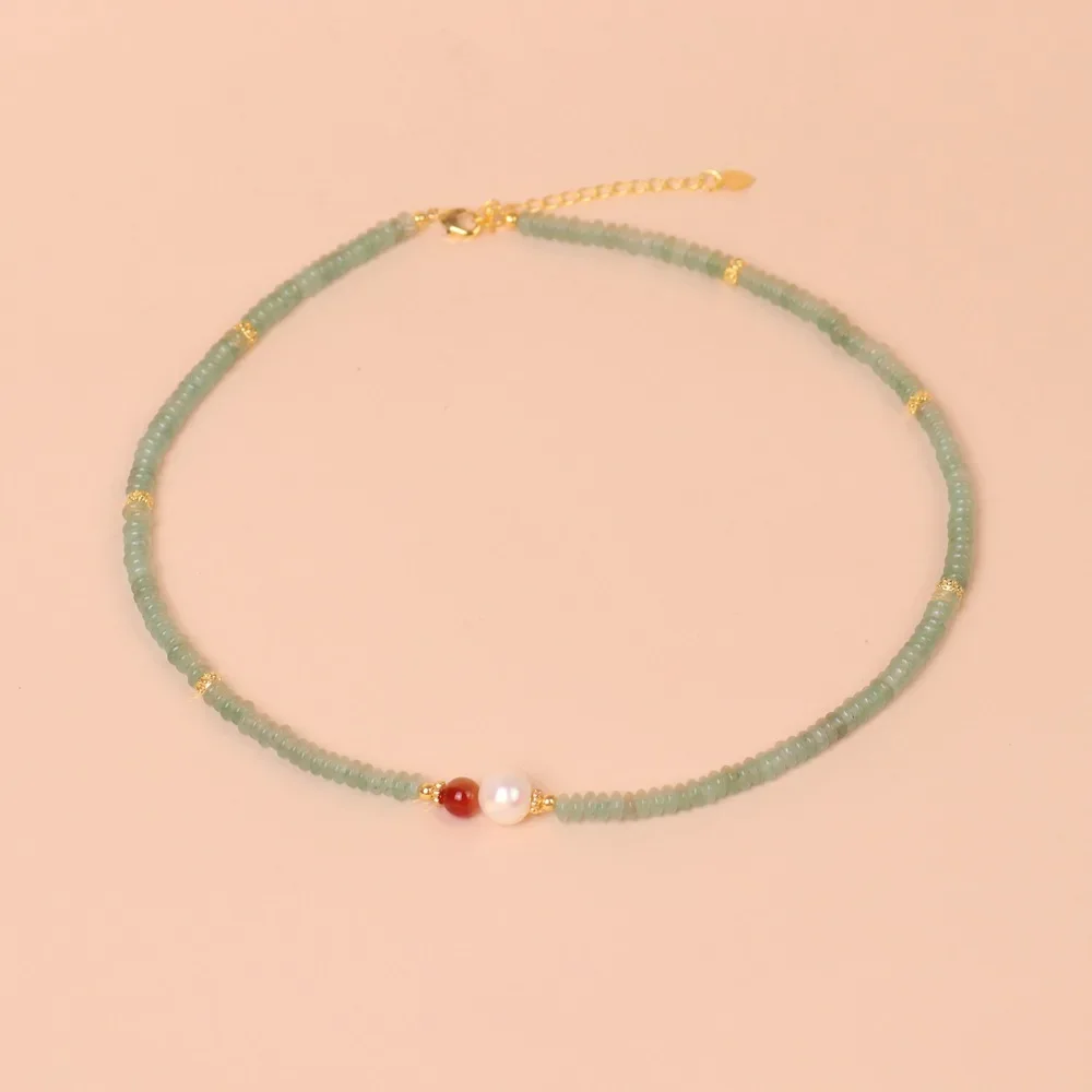 Зеленые бусины жемчужное ожерелье простой стиль женские ювелирные изделия