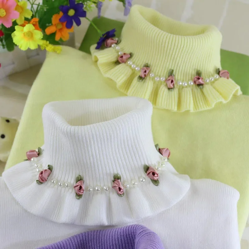 

Женский вязаный свитер с оборкой, осенне-зимние пуловеры с высоким воротником и длинными рукавами, джемпер, новинка 2022