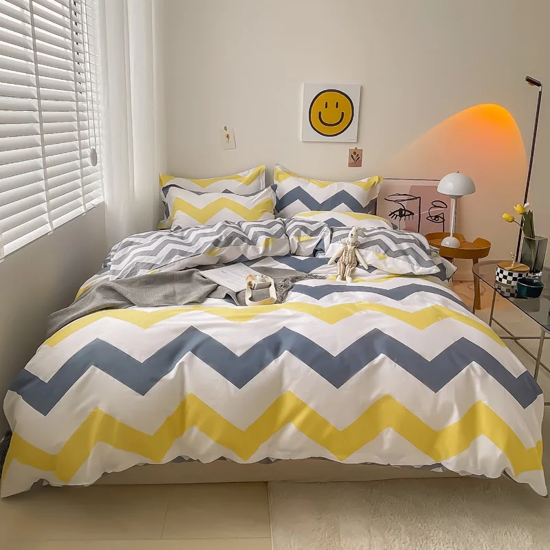 

Хлопковый комплект из четырех предметов из трех предметов, минималистичное постельное белье из чистого хлопка, пододеяльник, постельное бе...