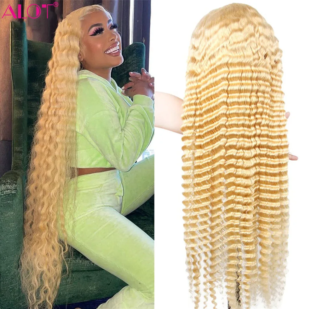 613 Blonde HD Transparent Lace Frontal Wig 13x4 Deep Wave 200% Density Lace Wigs 42