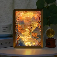 chinese style 3d paper carving led night light dunhuang flying dance painting decoration table lamp art night lamp for bedroom