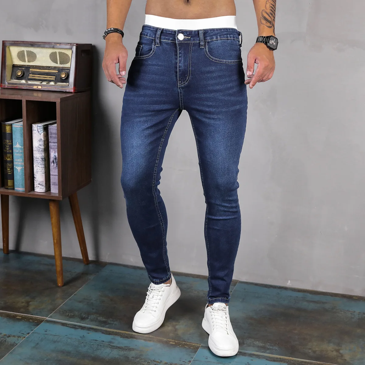 Men Casual Business Jeans Fashion Slim Fit Stretch Denim Pants Classic Style Pure Color Male Jeans Trousers Men Luxury Clothing