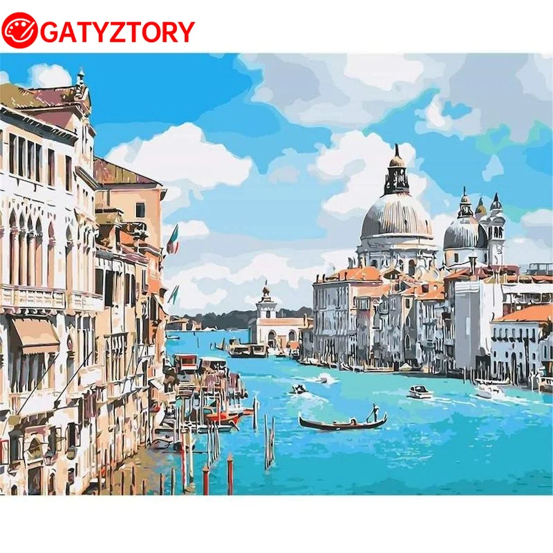

GATYZTORY DIY Venice Italy Oil Painting By Number On Canvas With Frame Handmade Pictures Paint Kits For Adults Coloring By Numbe