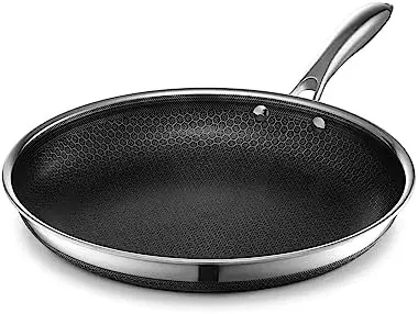 

Inch Hybrid Stainless Steel Frying Pan with Stay Cool Handle, Dishwasher and Oven Safe, Non-Stick, Works with Induction Cooktop,