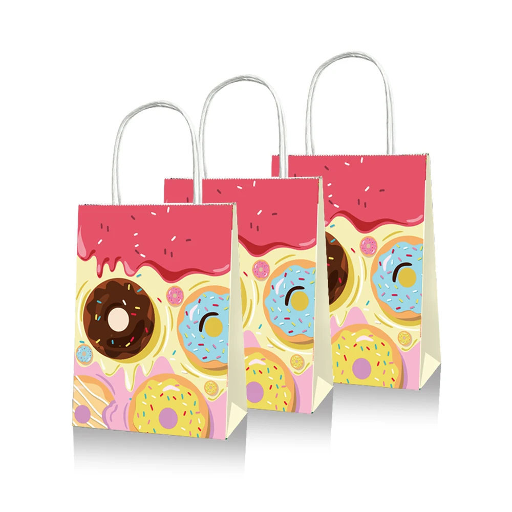 

BD027 12Pcs Sweet Girls Food Donuts Happy Birthday Party Portable Packing Tote Paper Gift Bags Baby Shower Party Decorations