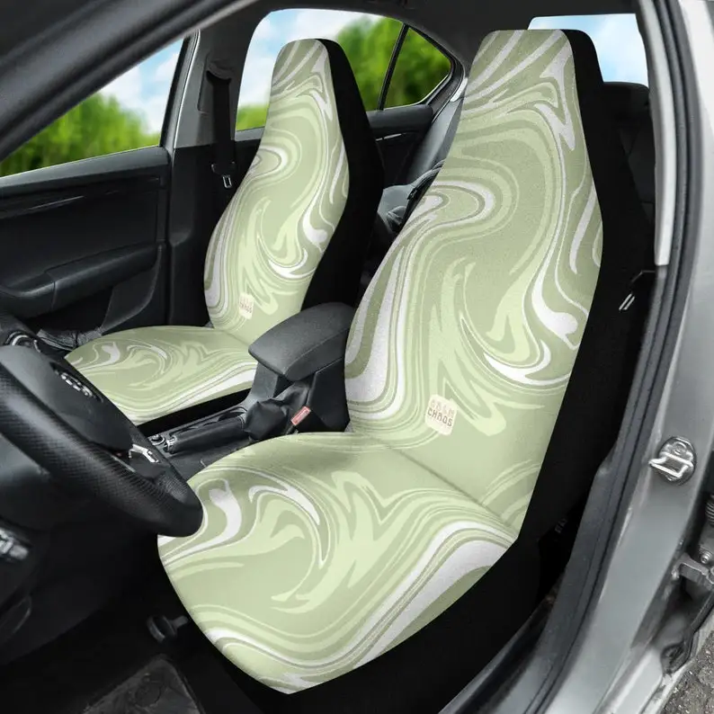 Sage Green Groovy Waves Cute Retro Boho Hippie Car Seat Covers for Vehicle for Women, Set of 2 for Car for Front Seat Protectors