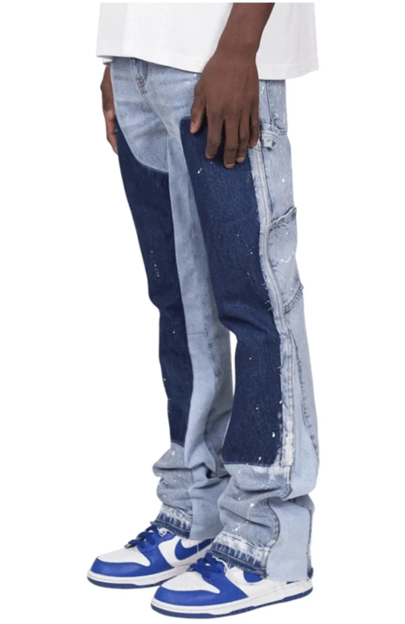 New Mens Jeans Contrast Color Wash and Splice Denim Pants for Men