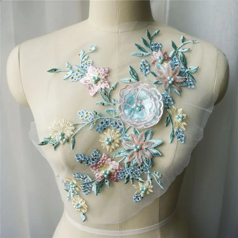 Коричневая фиолетовая розовая кружевная ткань 3D цветы Аппликации бусины вышивка