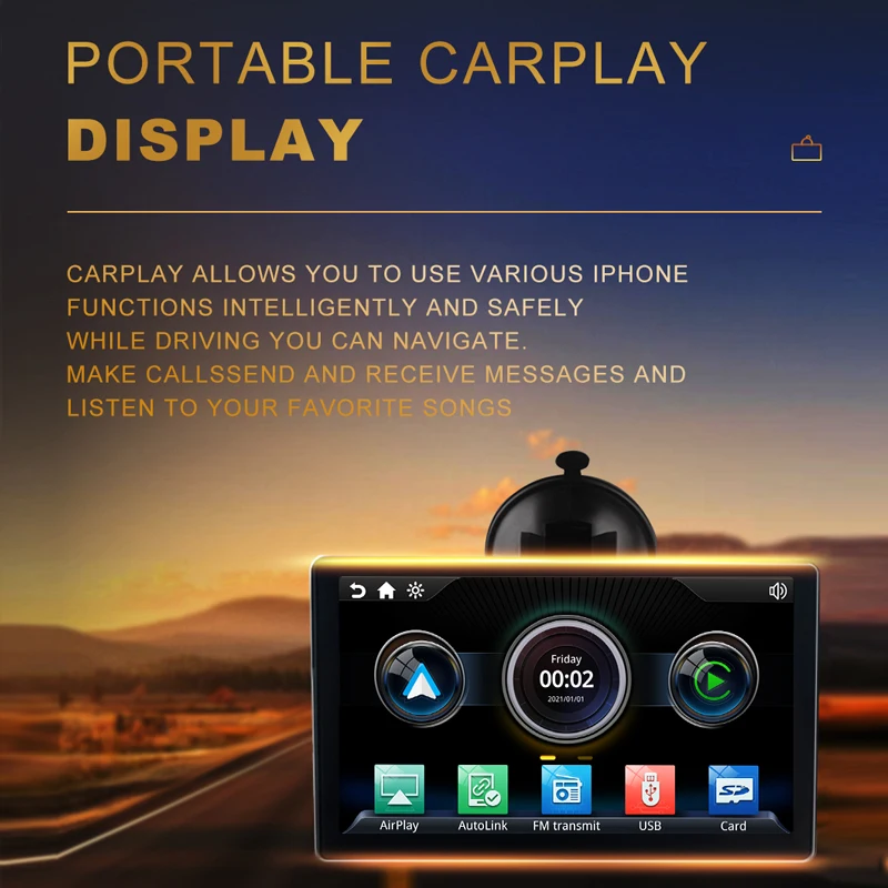 $100.28 Car Monitor Portable Wireless CarPlay Navigation for All Cars Screen 7inch Universal Touch Control Display Androidauto Siri