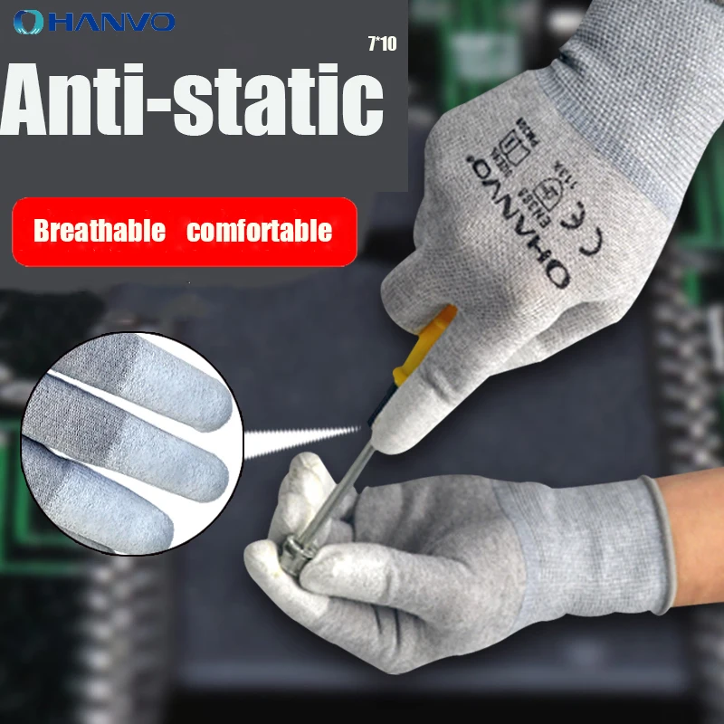 

Hanvo Carbon Liner With PUFinger Tip Coated Protective Safety Work Gloves 13 Gauge Mechanic Working Gloves