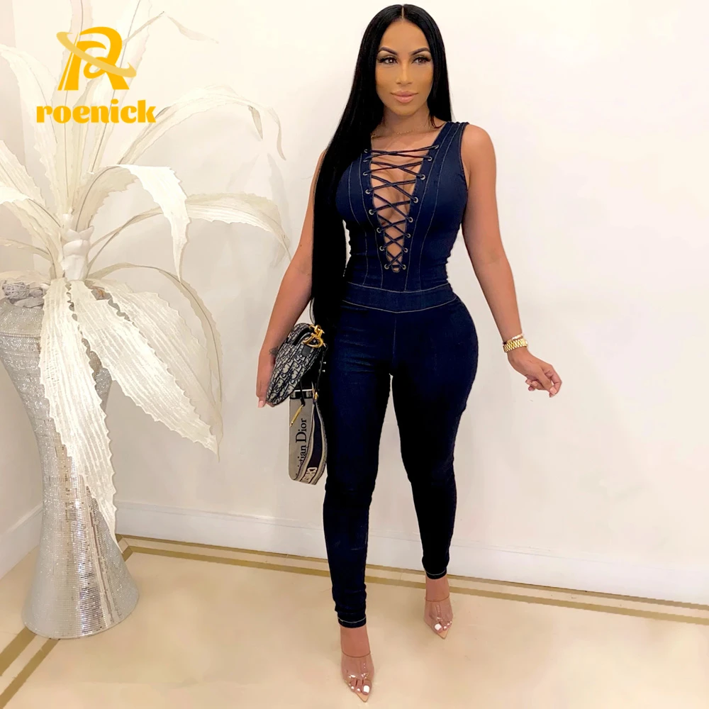 Женский Облегающий комбинезон ROENICK без рукавов с круглым вырезом обтягивающие