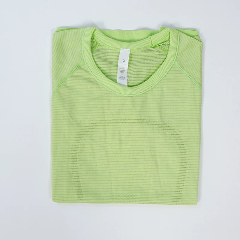 Lulu Women 2.0 Yoga T-shirt Knitting Sports Short Sleeve Quick Dry Crew Neck Swiftly Gym T-shirt Tights Jogging Fitness Clothes