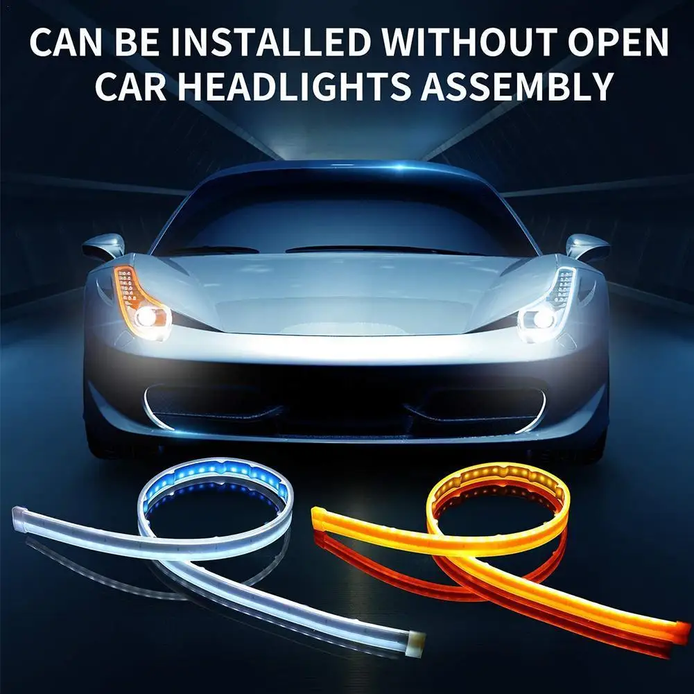 

2pcs LED DRL Car Daytime Running Light Flexible Waterproof Auto Headlights White Turn Signal Brake Flow Lights 12V 70cm