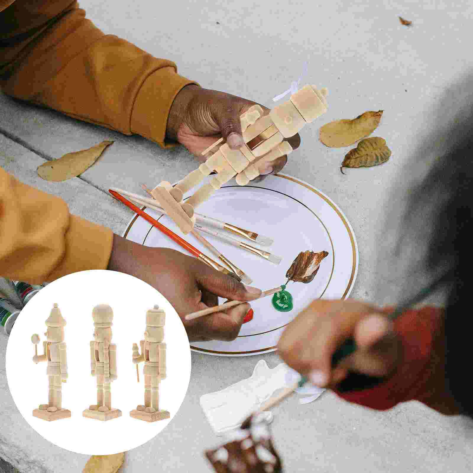 

3 Pcs Puppet White Embryo Walnut Soldier Wooden Shapes Crafting Miniature Set
