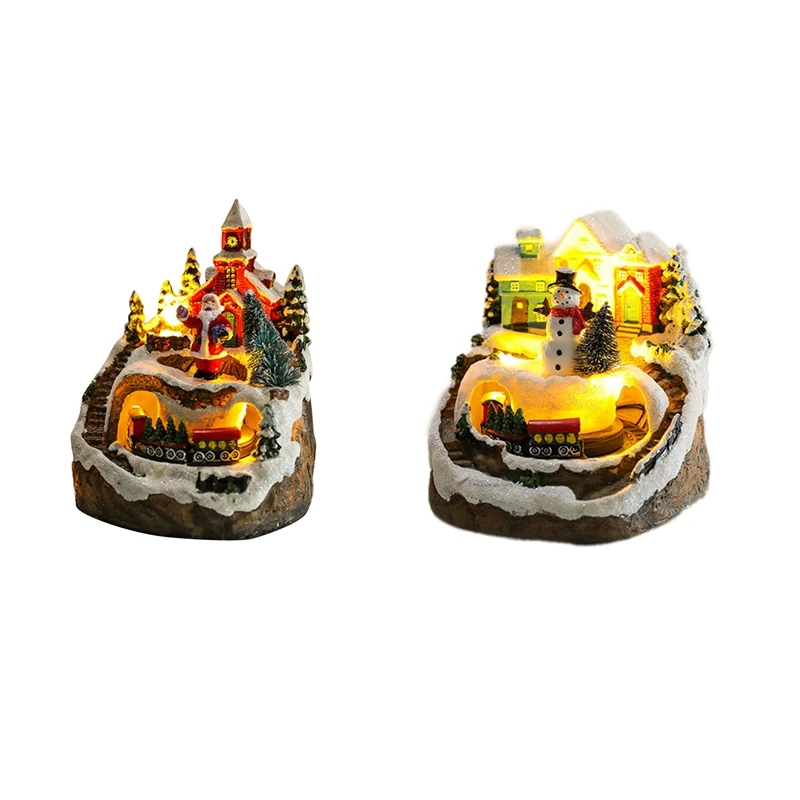 

1 Piece Christmas Village Houses Sets Rotating Train Display Figurines Musical Christmas Holiday Decoration Santa